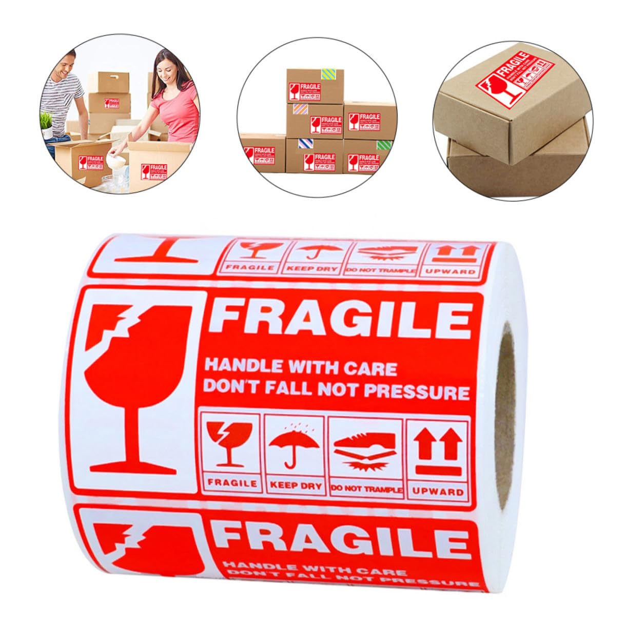 SHINEOFI 900 Pièces Autocollants Fragile, 13x7cm étiquettes d'avertissement Fragile Avec Inscription En Anglais, Taille Autocollant rouge