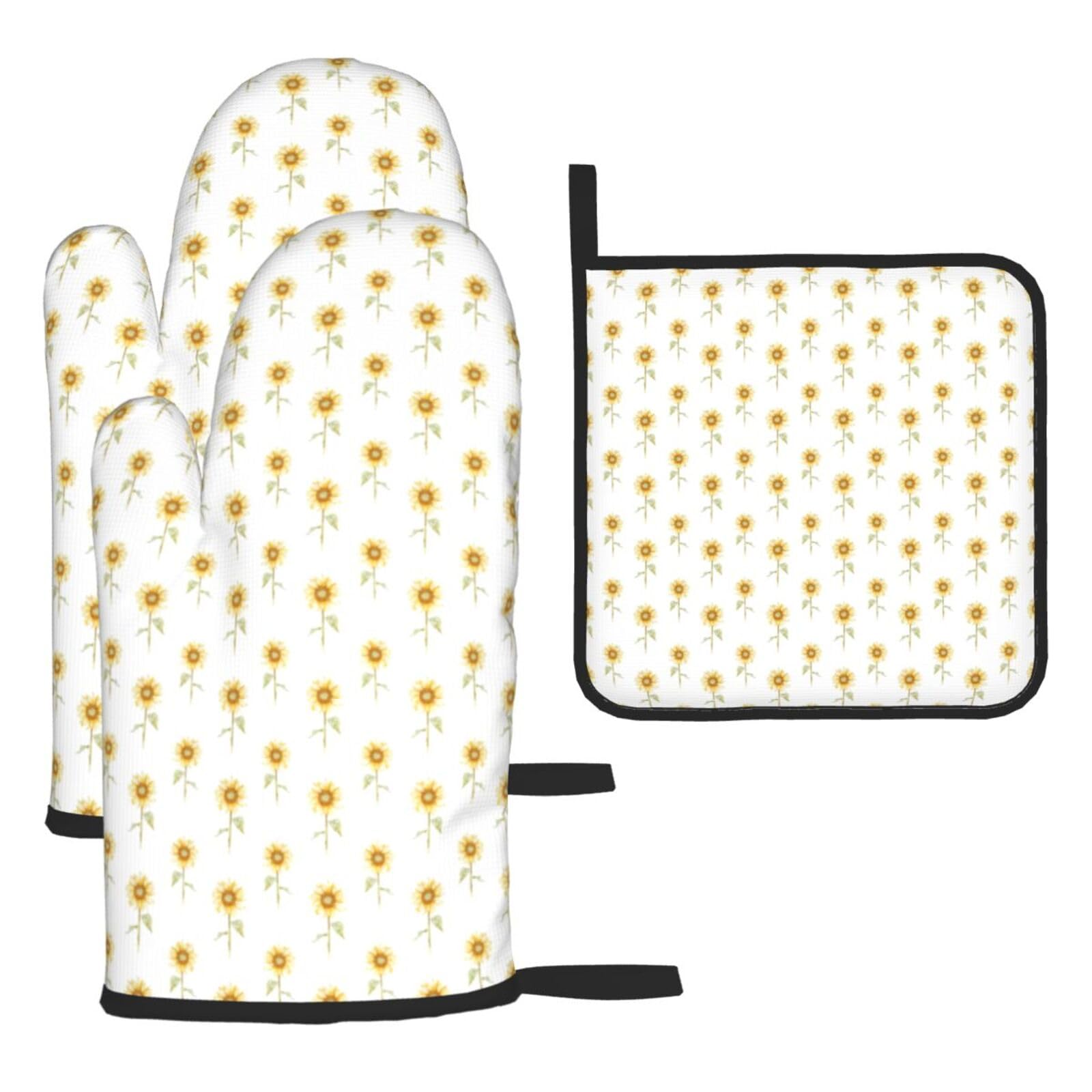 Blossoming Sunflower Print Oven Kitchen Gloves For Baking Outdoor Grilling Home Use Mitts Microwaving Bbq