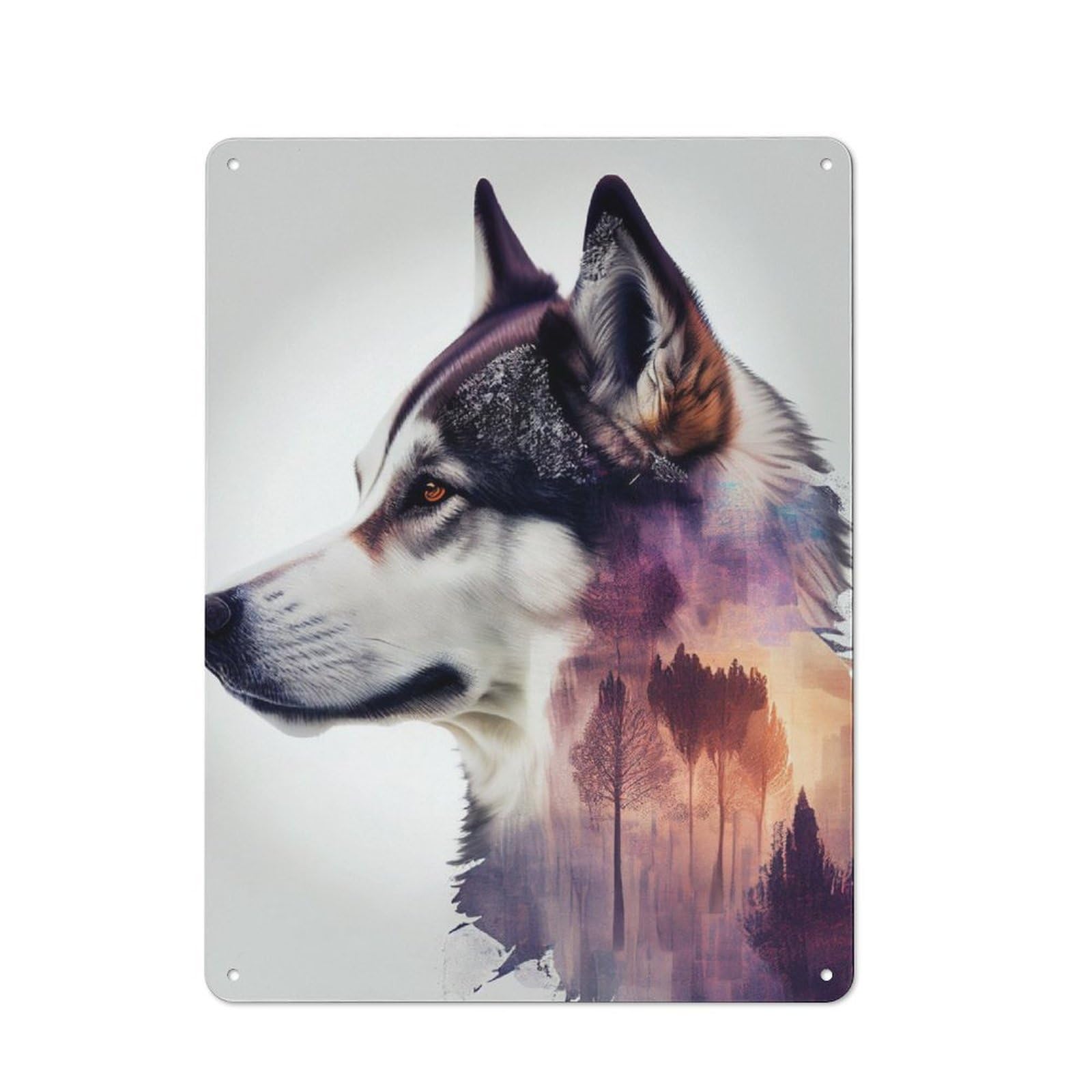 Junmoney Husky Forest Dog Tin Sign 40X30cm For Workshop Wall, Rustic Wall Decor, Suited To Workshop Decor Fans