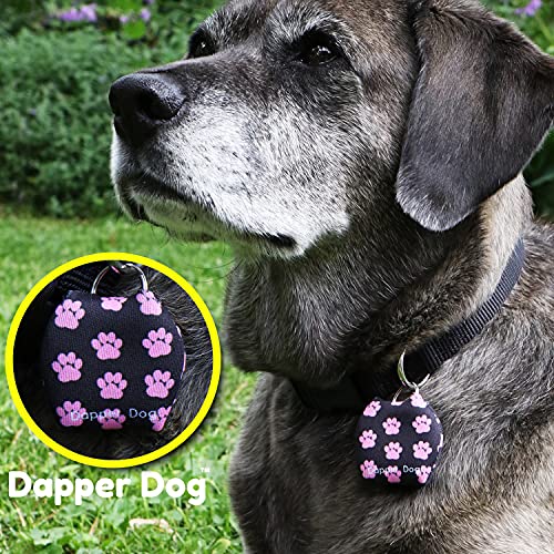 Image of Dapper Dog - Dog Tag Silencer with Tag Ring (Black with Pink Paw Prints)