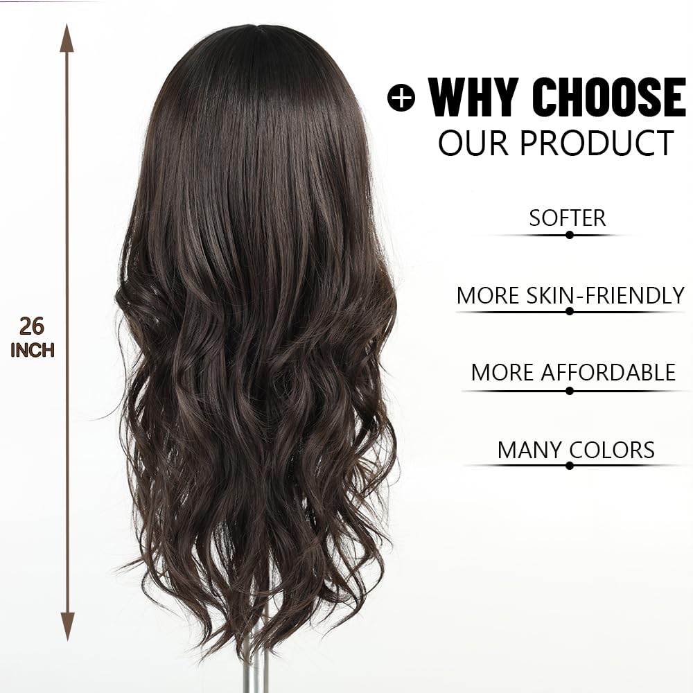 Esmee Long Wavy Black Brown Wigs for Women Natural Synthetic Hair Wig for Daily & Party Use, Black Brown 6352-1, 26 pollici - Image 4