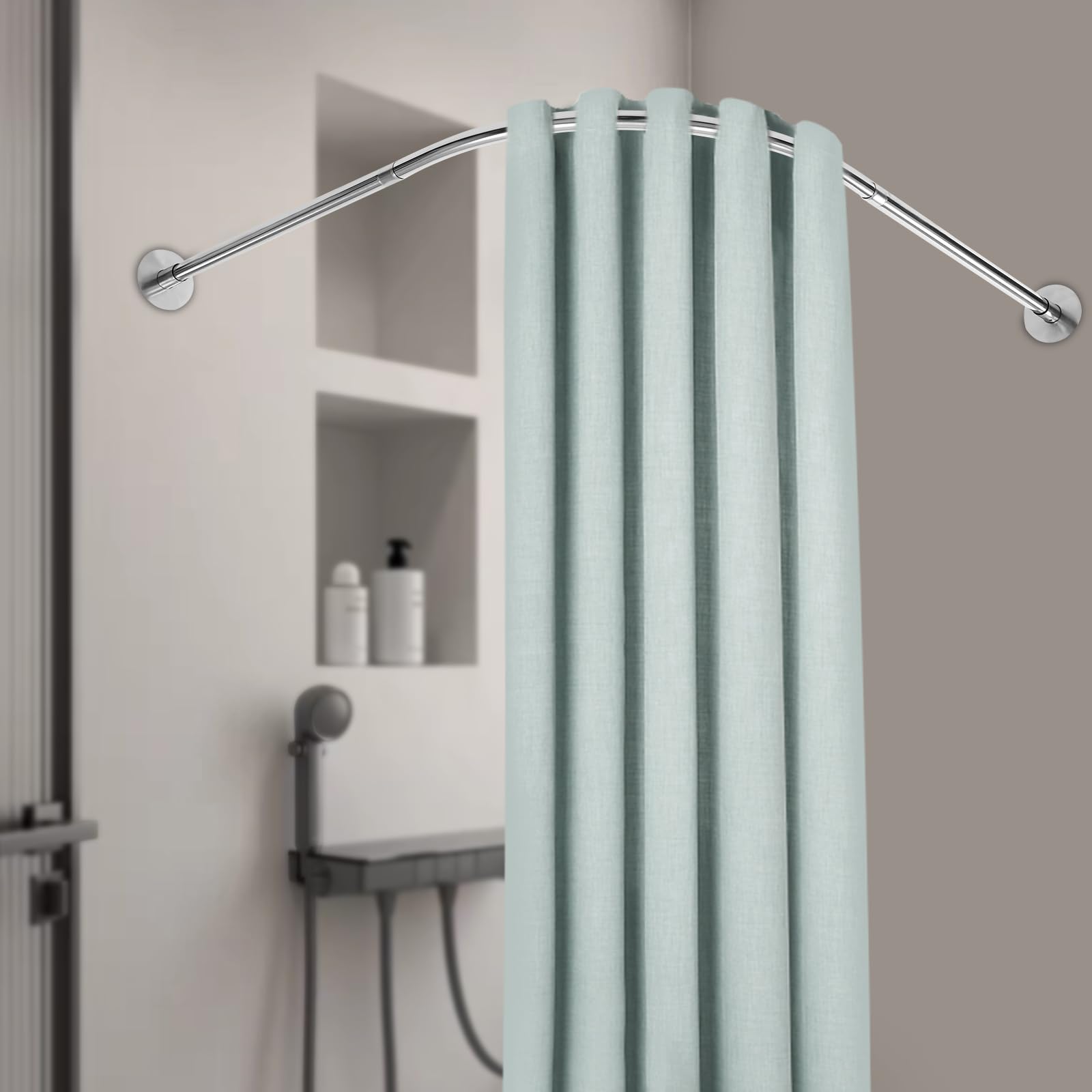 Barra de cortina de ducha en forma de L, barra de ducha ajustable, 90-130 x 90-130 cm, barra de ángulo de cortina de ducha de acero inoxidable 201 para bañeras, inodoros, baños, hoteles (plata)