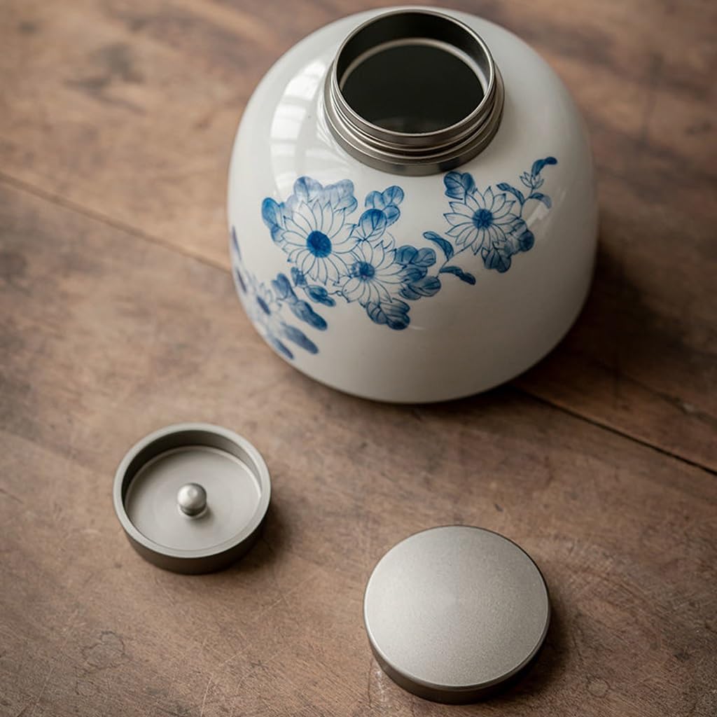 XYNSNDB Zestaw do herbaty Niebiesko-biała porcelana ręcznie malowana puszka na herbatę, ceramiczna dwuwarstwowa zamknięta puszka, domowy magazyn herbaty, puszka do przechowywania słoik do