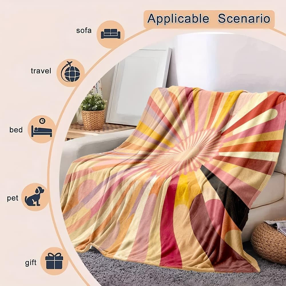 Lekki antystatyczny koc wełniany XXL 180 x 220 cm abstrakcyjne linie słońce super miękki flanelowy koc jasny kolor na łóżko sofa biuro ochraniacz na kolana łóżko samochód kemping plaża