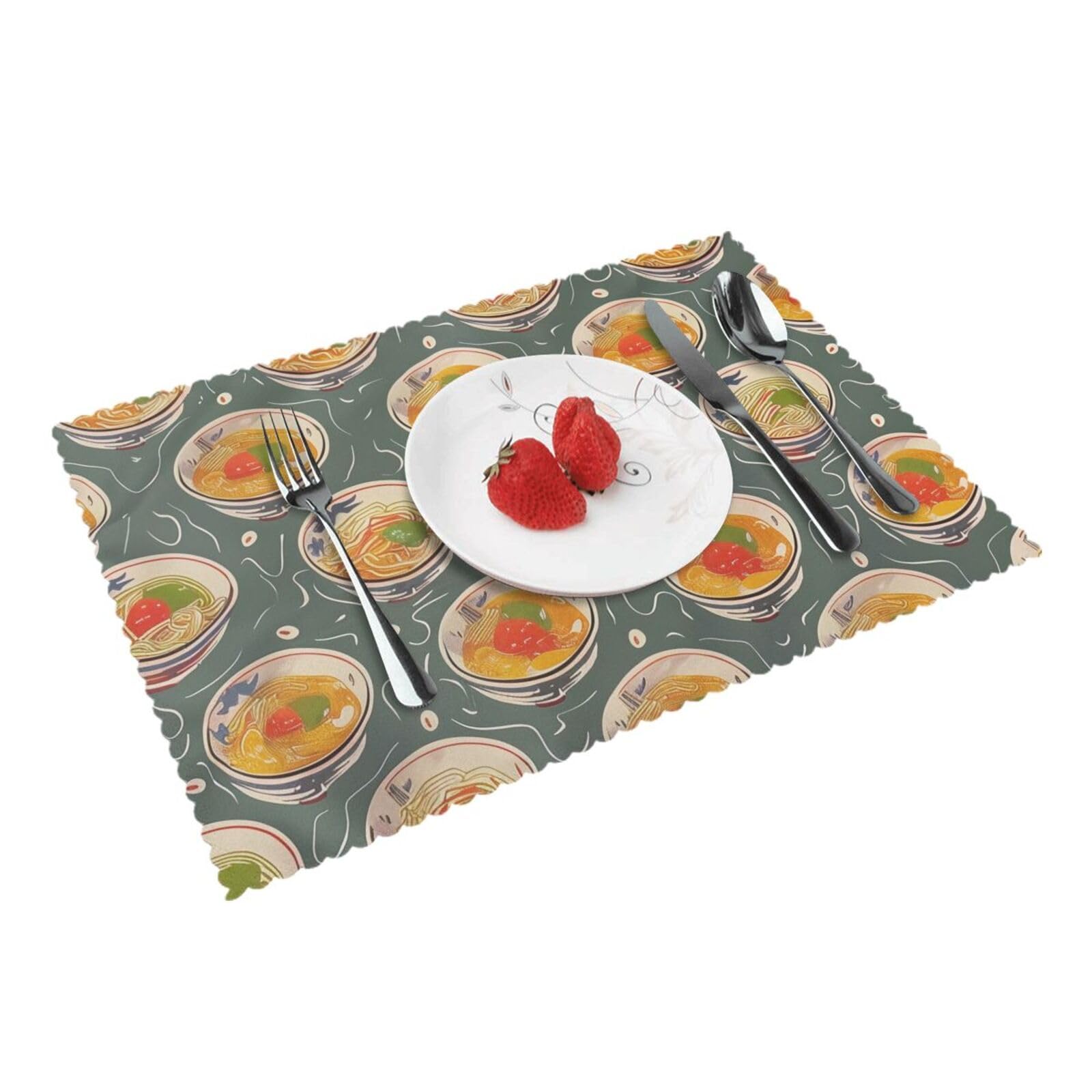 Egg Cup Noodle Ramen Printed Placemat Heat Resistant Place Mats Set of 4 PCS Washable Kitchen Table Mats, 12x18 Inch