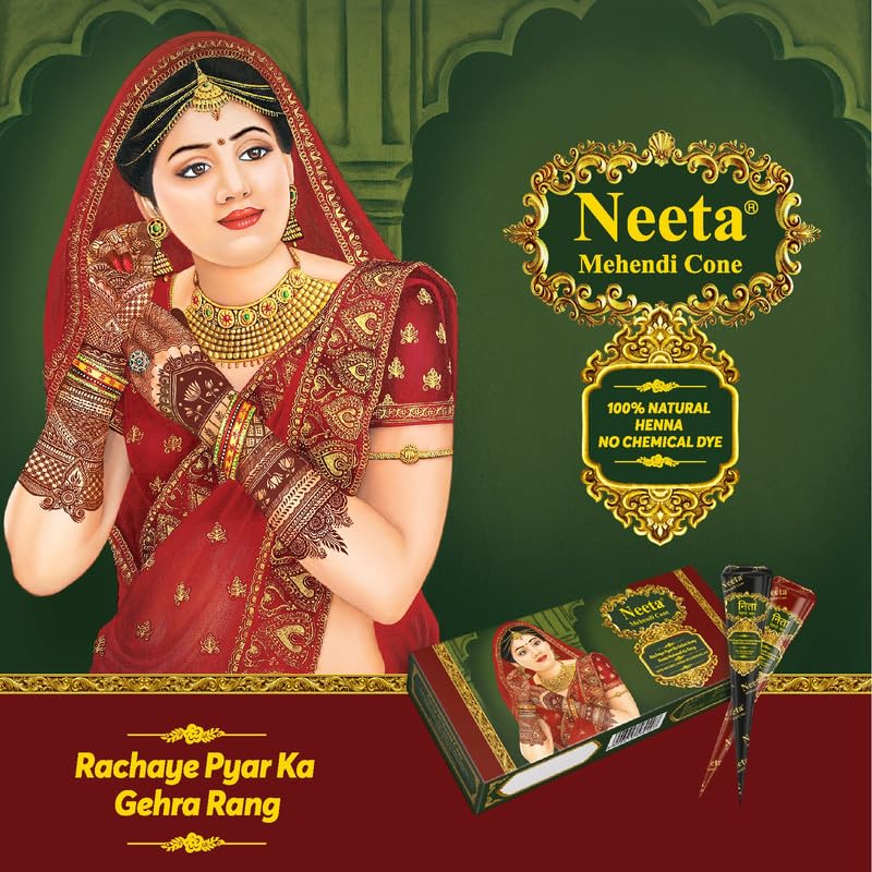 Image of Neeta Mehendi Cone for Hand Design - 4 Henna Cones for Bridal, Wedding Mehndi | Natural Henna Paste, Ready-to-Use, Long-Lasting Color, Chemical Free, Safe for Skin