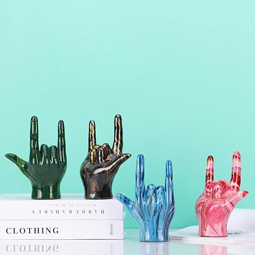 Miniatura 5 de DOVDOV Estatua de mano I Love You, gesto de mano negro y dorado, acento de decoración del hogar, decoración de manos de arte moderno, oficina, boda,