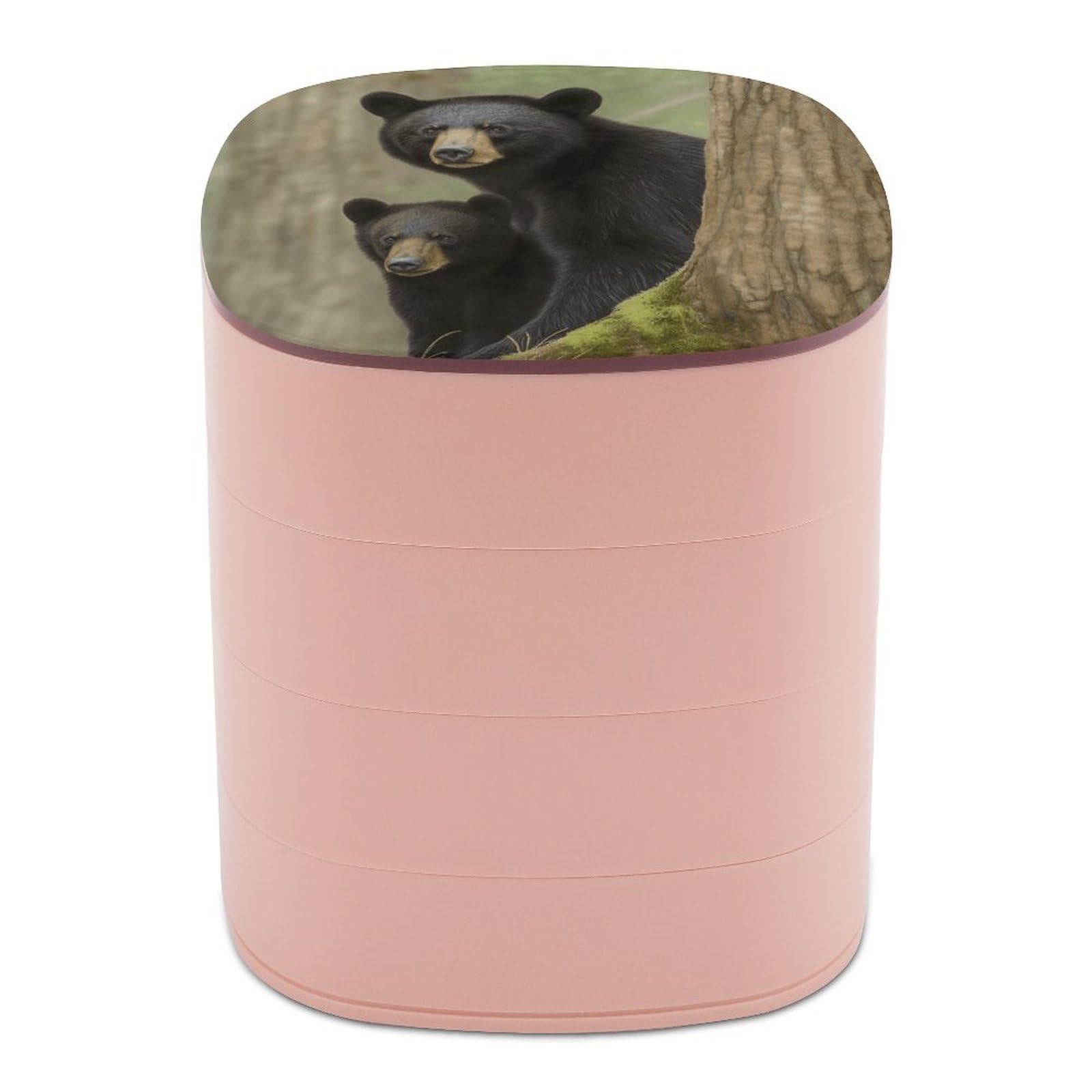 VstaDank Black Bear Mother And Cub Jewelry Case Women Portable Travel Jewelry Box Rotating Jewelry Organizer with Mirror Multi-Layer Necklace Ring Earring Storage Box for Bracelets Rings