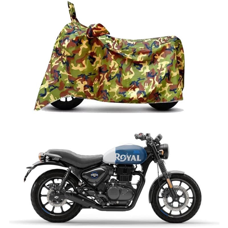 Image of Waterproof 100% PVC Coated Bike Scooty Two Wheeler Body Cover Compatible for Royal Enfie Hunter 350 /UV-Rays /Heat Protection /Birds Dropping /Scratchproof /Dust Proof [6X6 Jungle Print]