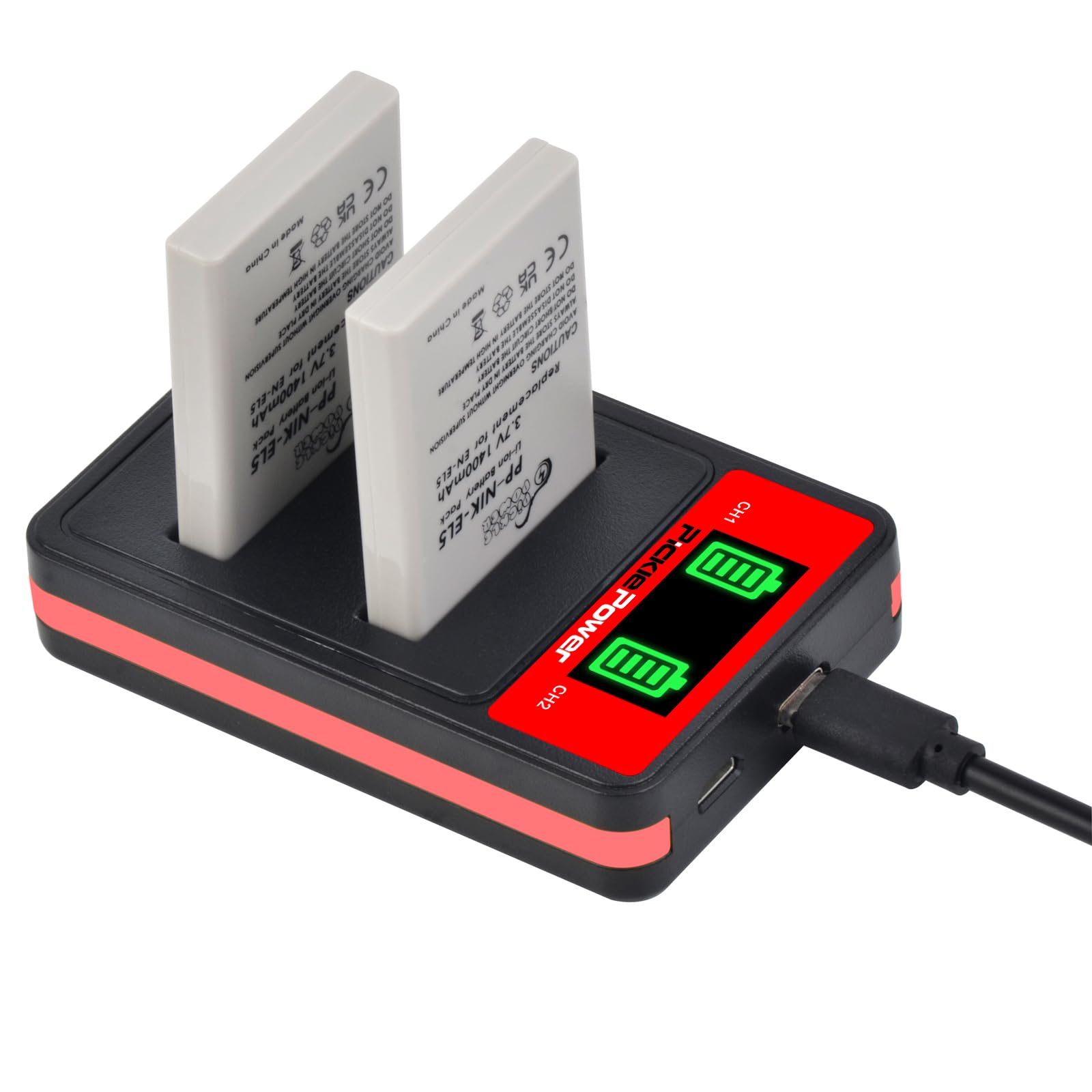 Pickle Power 2Pcs 1400mAh EN-EL5 Battery and Dual Charger for Nikon Coolpix P530, P520, P510, P500, P100, P90, P80, P6000, P5000, P5100, P4, P3, S10, Coolpix 7900
