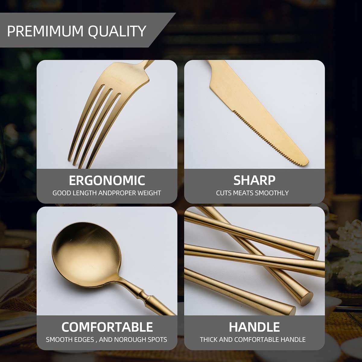 Juego De Cubiertos Dorados, Juego De Cubiertos Para Bodas, Elegante Juego De Cubiertos Clásicos De Acero Inoxidable, Cuchillo Y Tenedor Para Servir En Casa, Cocina Y Restaurante, Servicio Para 4 Pers