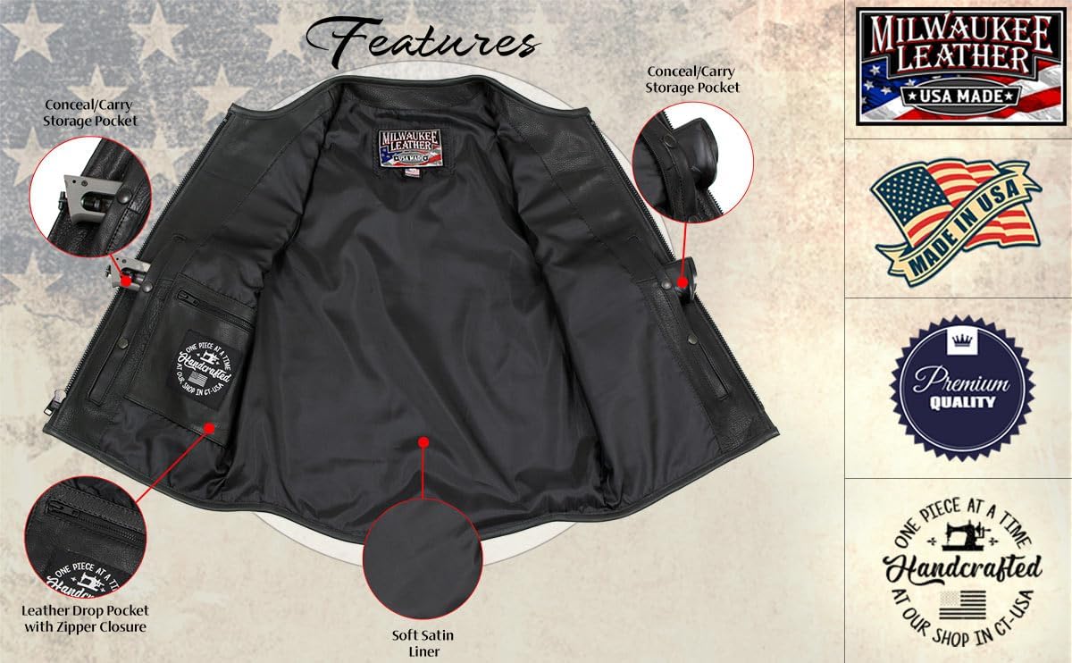 Milwaukee Leather USA MADE MLVSM5001 Men's Black Steerhide Premium Leather Motorcycle Club Style Vest - Image 3