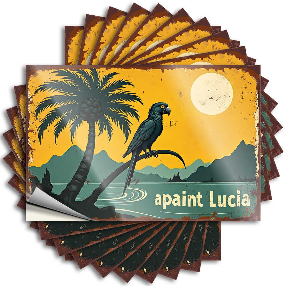 Hot, Decal Funny Helmet Quote Stickers, Great No Residue Decals for Luggage | Double Party Favor Custom Parrot Perched On Palm Tree Under Full Moon(6X9CM)