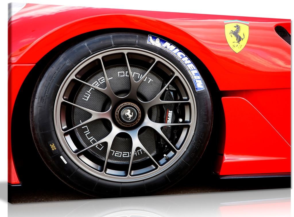 Panther Print Red Ferrari 599 Racing Wheels Canvas Wall Art Picture Print (36X24in)