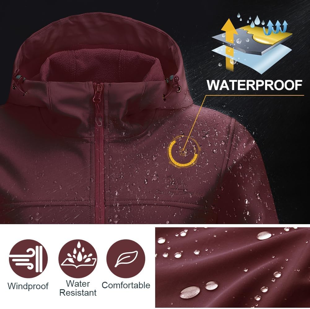 CAMEL CROWN Womens Softshell Jacket Fleece Lined Hooded Waterproof Windproof Lightweight Winter Windbreaker Hiking Camping - Image 3
