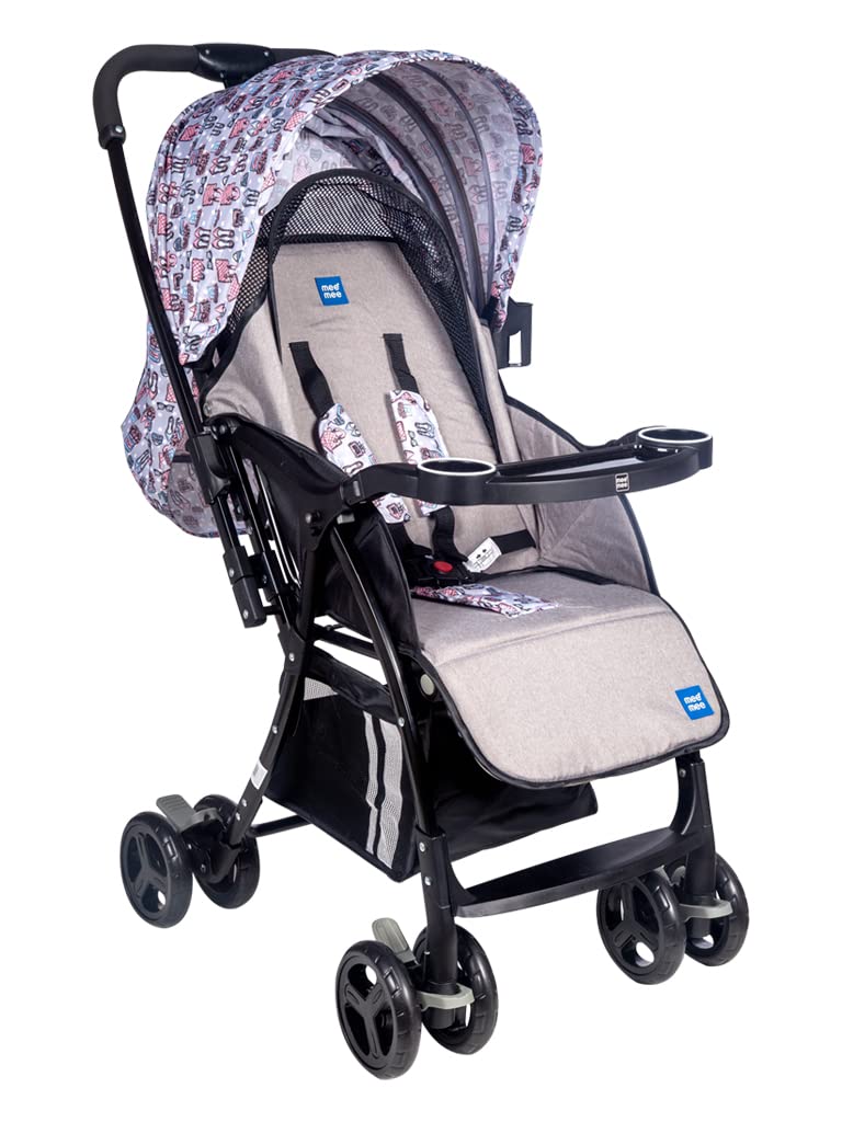 Mee Mee Baby Pram Baby Stroller Easy to Push Quick One-Hand Folding,for 0-3 Years Baby/Kids3 Recline Position Stroller (Grey-Black)-image-43