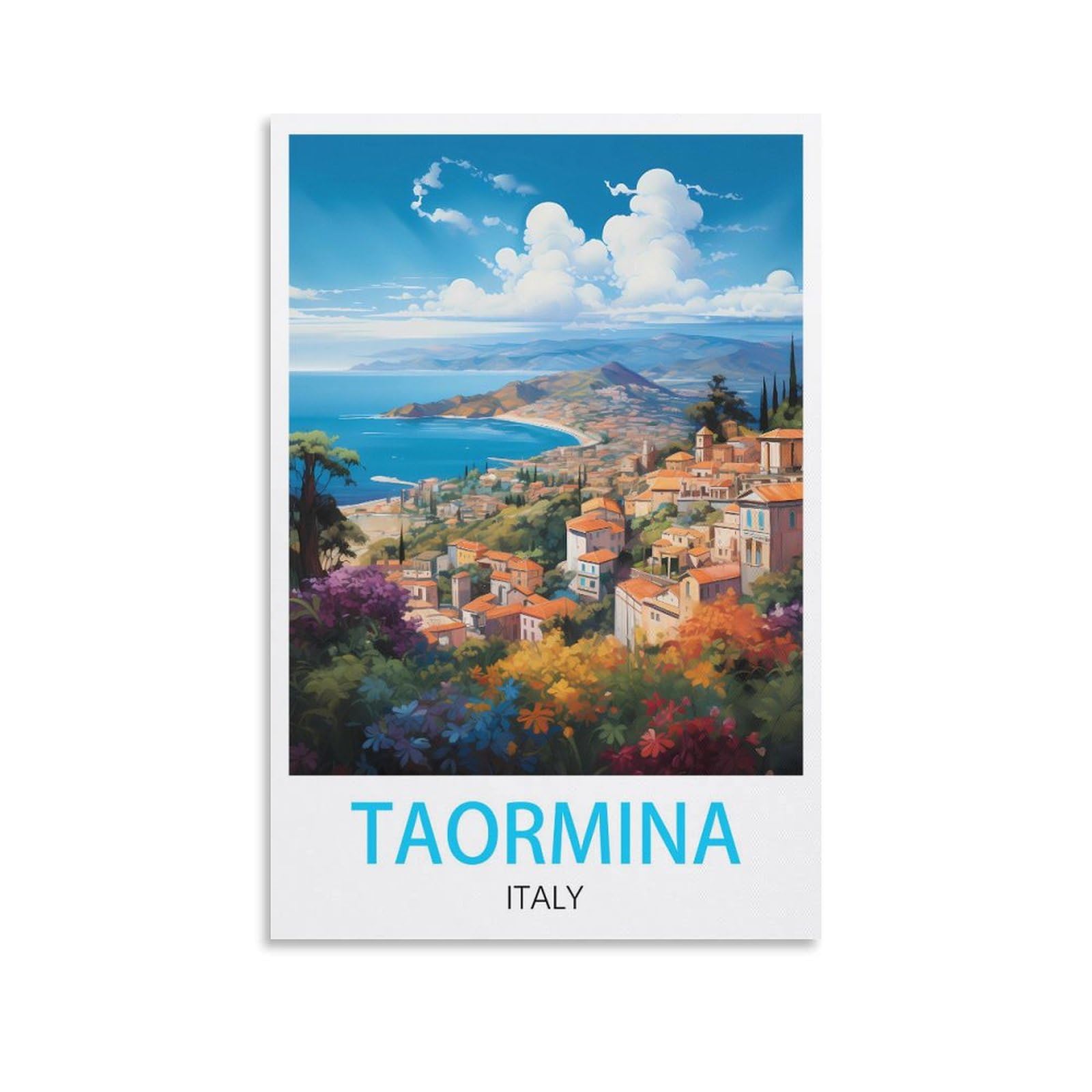 Lolwnni Unframe-Style Taormina Italy Vintage Travel Poster 08X12inch(20X30cm) Canvas Wall Art Print Picture Paintings For Living Room Bedroom Decor