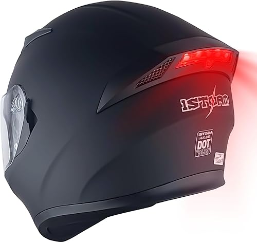1Storm - Casco integral para motocicleta, de calle, con doble viseraparasol, mecánico, con luz led trasera, negro mate