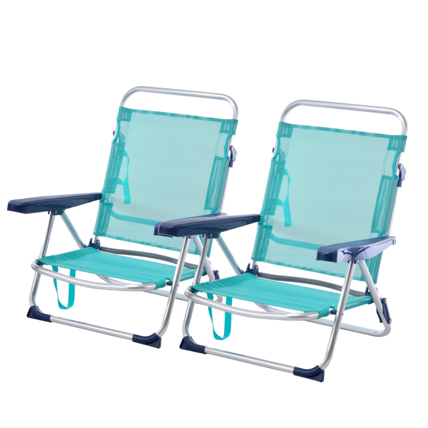 Silla de Playa Reclinable y Plegable Convertible en Cama – Aluminio Ligero y Textileno, 4 Posiciones, Portátil para Camping, Jardín, Terraza, 53x62x20/78CM (Turquesa, 2 Unidades)
