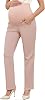 PACBREEZE Womens Maternity Pants for Work Over-Bump Pregnancy Casual Stretchy Straight Dress Pants with Pockets