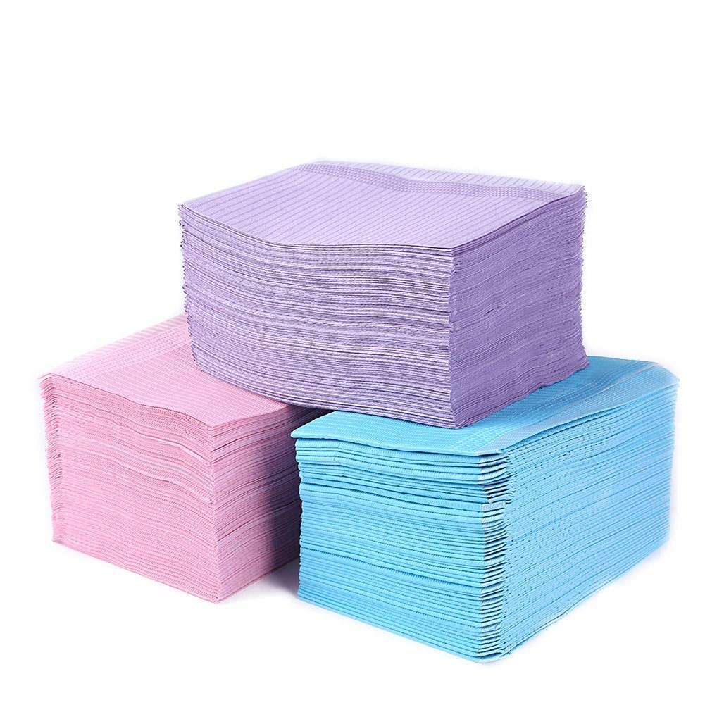 125pcs Disposable Waterproof Medical Paper Dental Hygiene Bib Neckerchief Wood Pulp Paper Dental Clean Pad Sheets (Color : Purple)