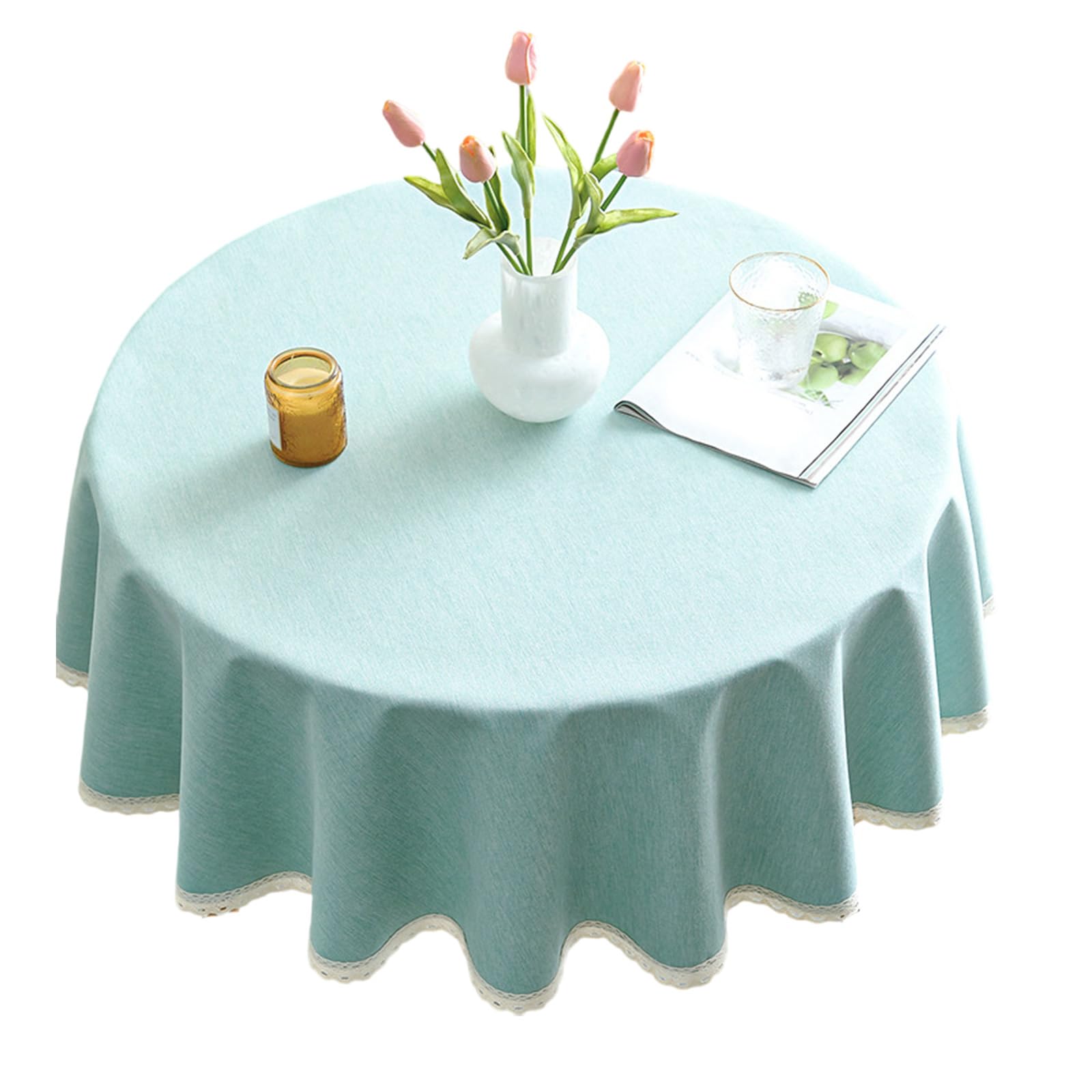 Carotoe Lake Green Round Waterproof Table Cover For Kitchen Dining Oilproof Easy Maintenance Tear Resistant Home Decoration Oil Resistant Polyester Tablecloth