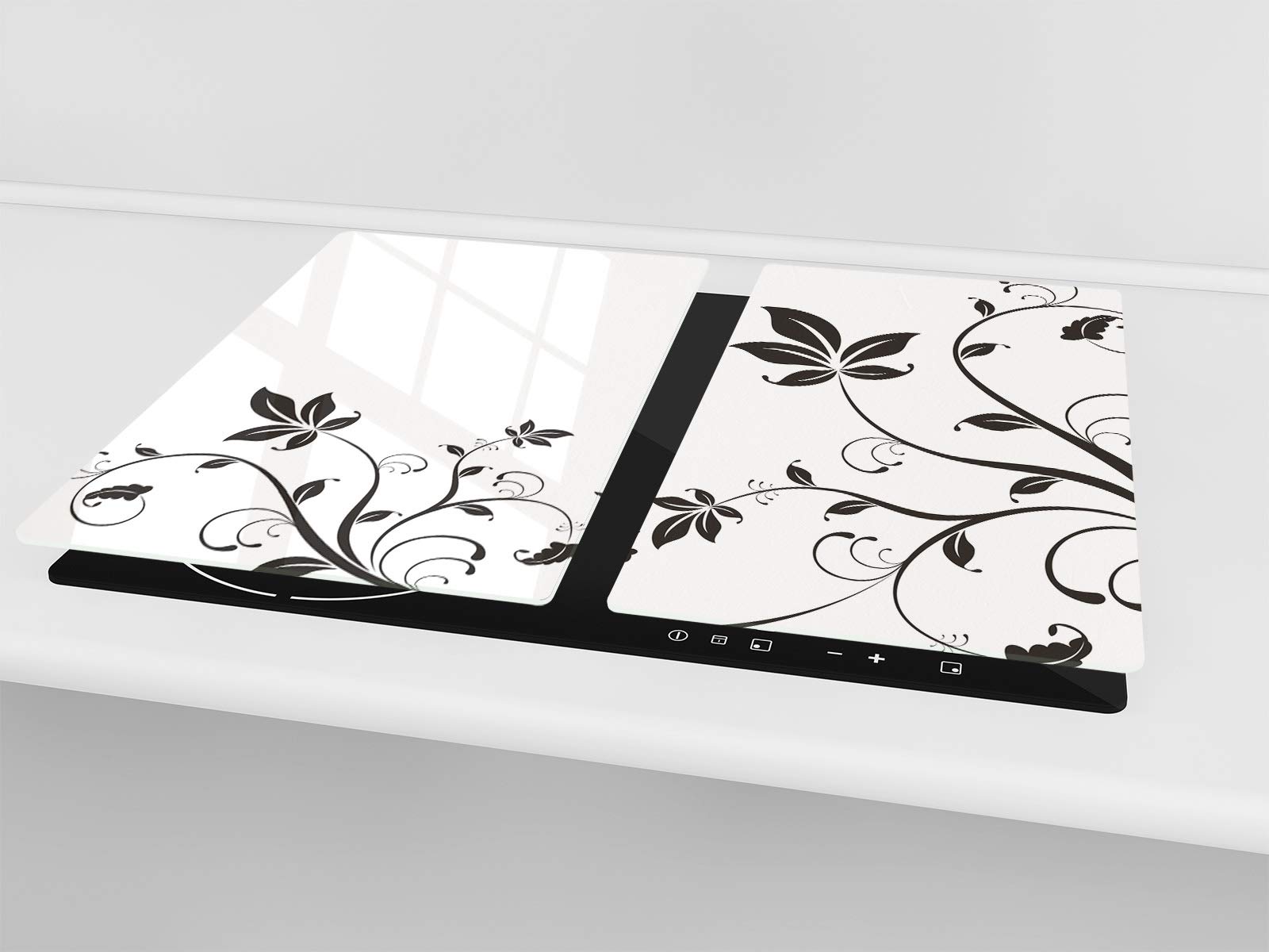 Tempered GLASS Chopping Board - Induction Cooktop Cover - Glass Cutting Board; MEASURES: SINGLE: 60 x 52 cm (23,62” x 20,47”); DOUBLE: 30 x 52 cm (11,81” x 20,47”); D06 Flowers Series