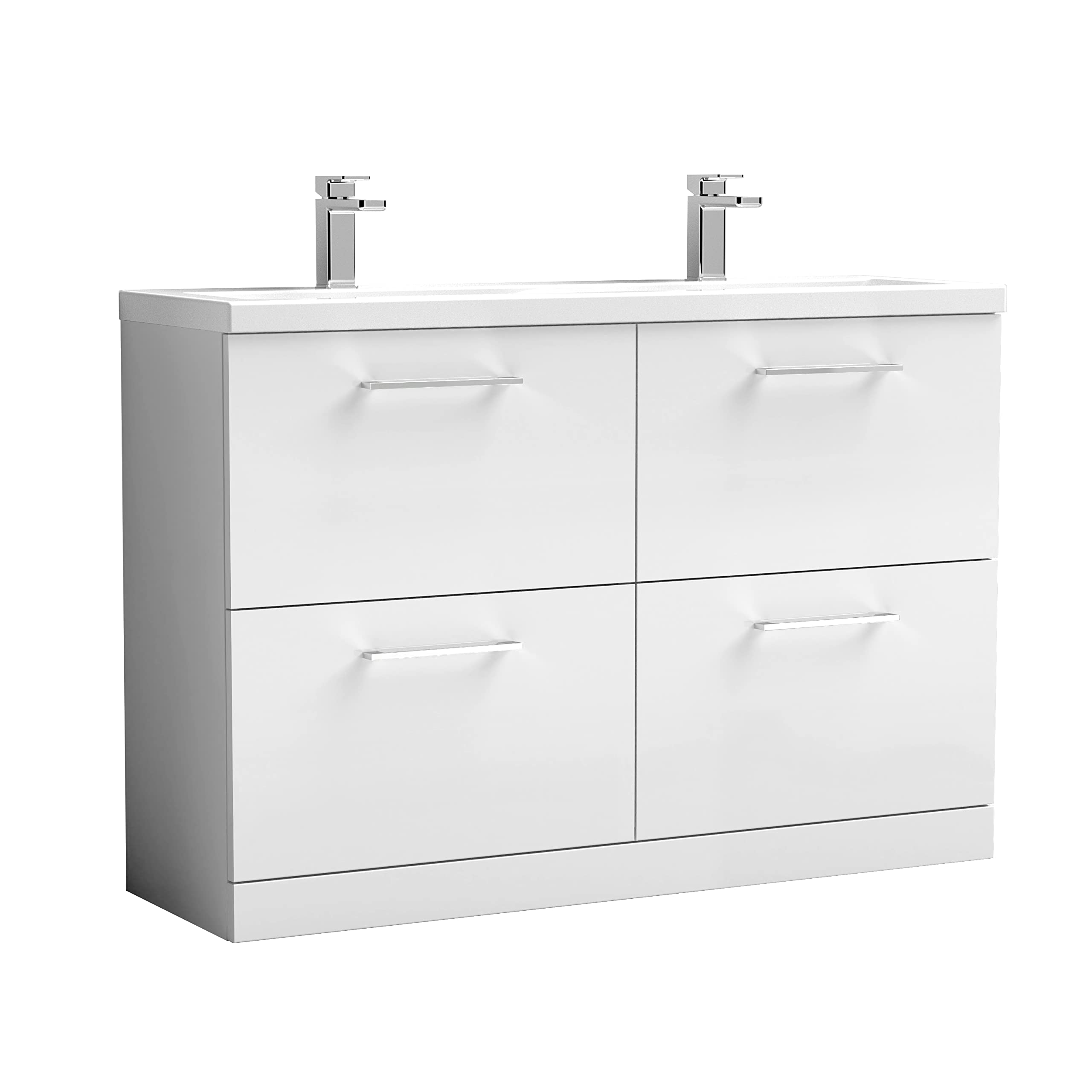 Nuie Gloss White Arn133f Arno Modern Bathroom Floor Standing 4 Drawer Vanity Unit And Double Ceramic Basin, 800 X 1200 X 383Mm,