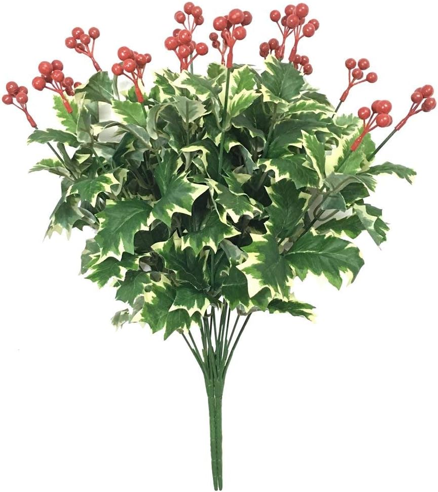 Artificial Christmas Red Berries Holiday Floral Picks Ornaments Artificial Flower Decor for Christmas Seasonal Decoration (White Green, 2pcs)