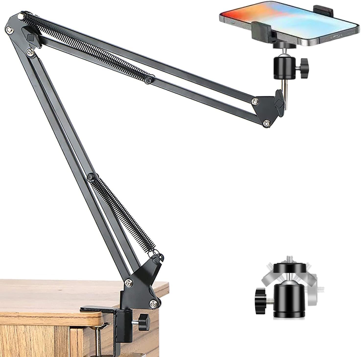 Overhead Tripod Mount Hinged Arm with Mobile Phone Holder, Adjustable Suspension Scissor Desk Clamp Stand for Video Recording, Live Streaming, Webcam, Ring Light (Mini Mount Hinged Arm)-image-33