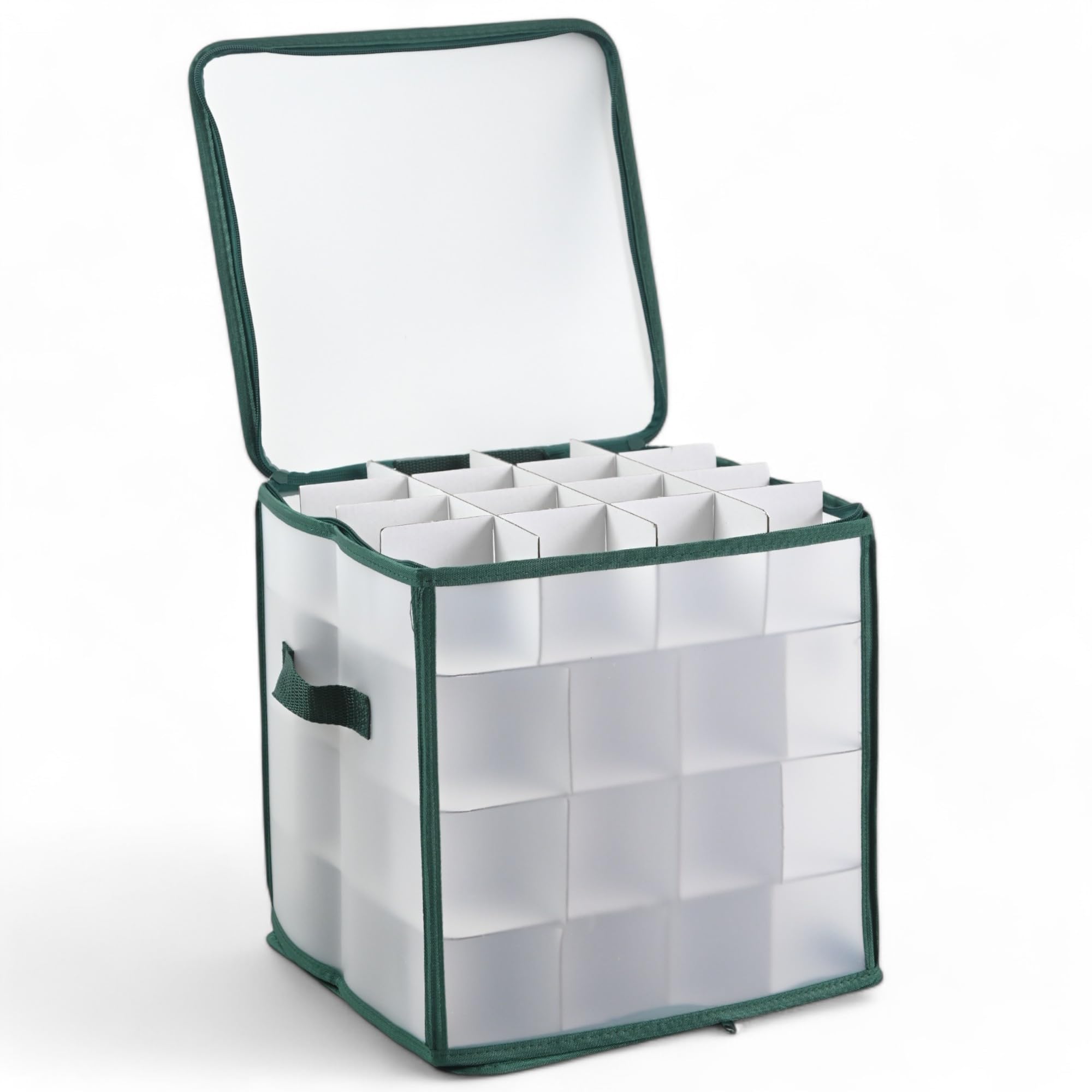 Caja organizadora para bolas de Navidad y adornos de Navidad, plegable, transparente, 30 x 30 x 30 cm para 64 piezas, color verde