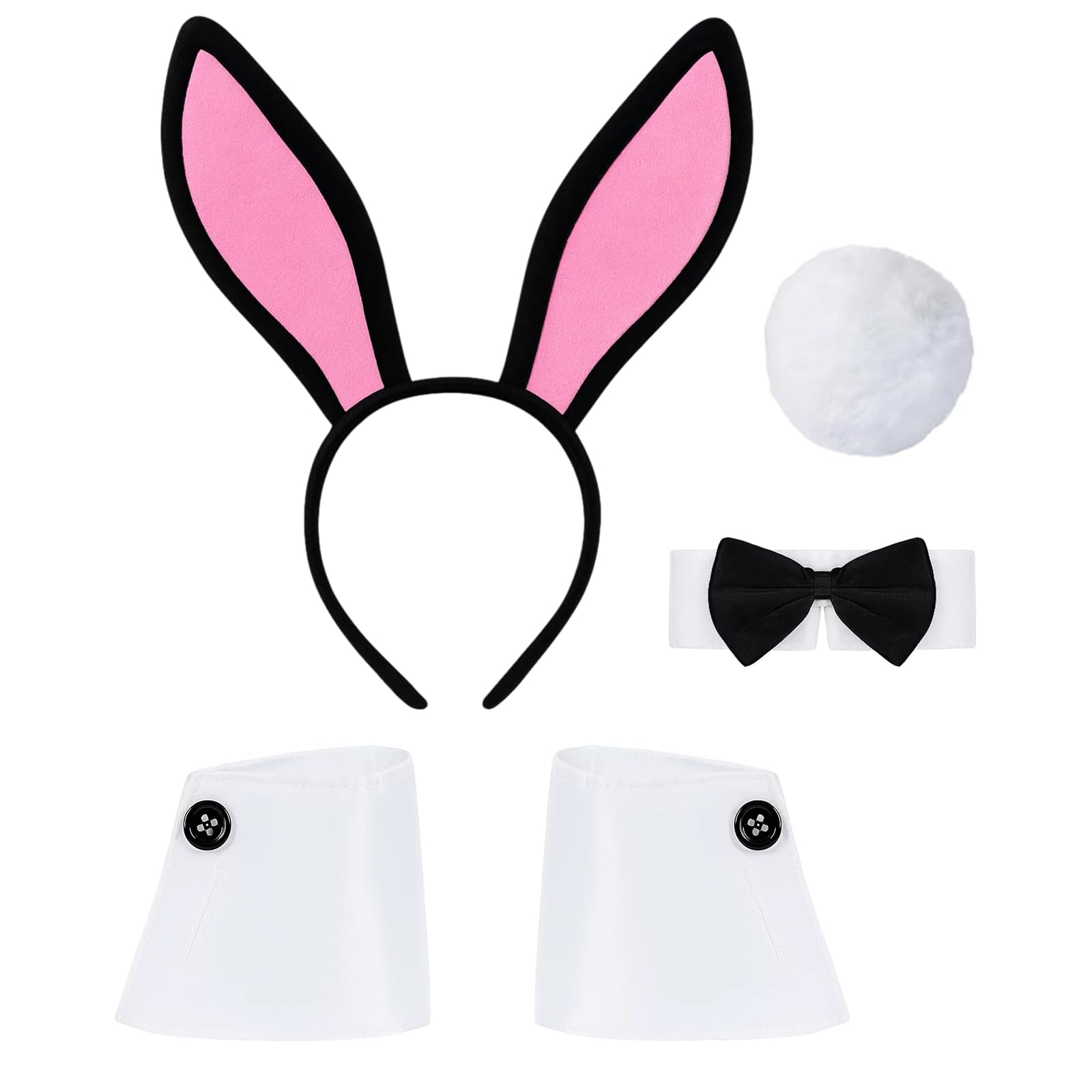 KYEDGC 4-Piece Bunny Outfit Women Costume Accessories Set, Bunny Ears Headband with Bow Tie Collar and Cuffs