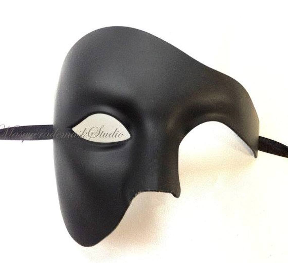 Half Men Face Mask Black Musical Venetian Masquerade Mask Phantom Vintage Design