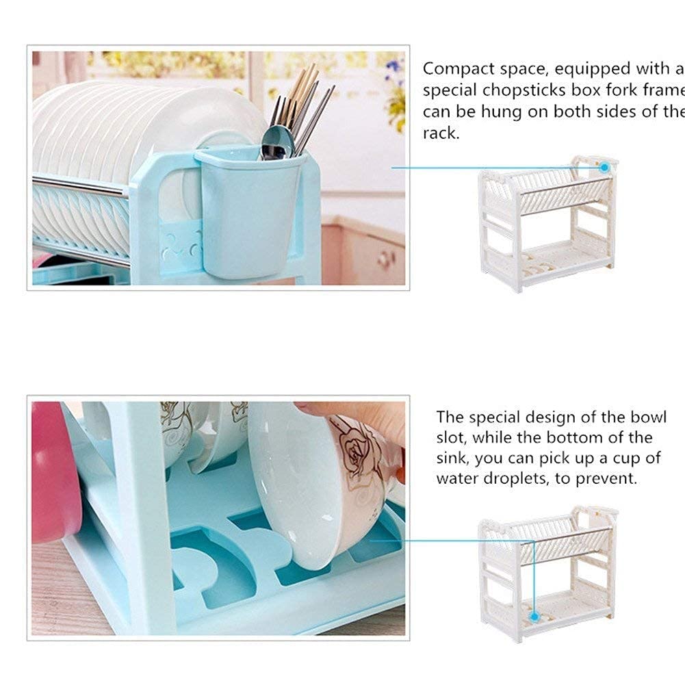 Rejilla para Platos de 2 Niveles, Rejilla para secar Platos, escurridor de Platos, escurridor de Platos, Rejilla para escurrir, Soporte para Cubiertos de Cocina, Rejilla para escur