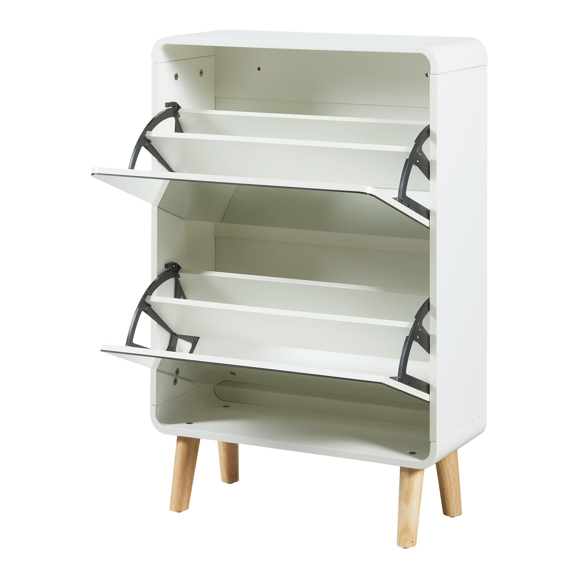 [en.casa] Scarpiera Salvaspazio Slim con Ante a Specchio Mobile Stretto Armadio Portascarpe con 2 Contenitori Ribaltabili 96 x 63 x 24 cm Bianco