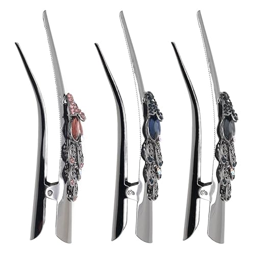 Miniatura 3 de Fashion & Lifestyle Juego de 3 pinzas de corte de cocodrilo grandes de aleación de metal para mujeres y niñas, horquillas de sujeción bastante