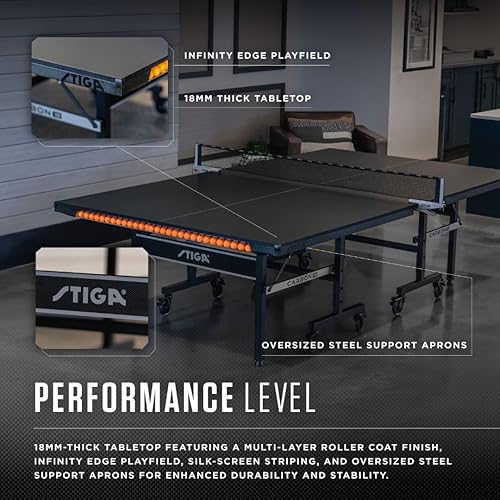 Miniatura 2 de STIGA Carbon Series Indoor Table Tennis Table with 15mm - 18mm Performance Top, QuickPlay Assembly, Built-in Ball Storage, Foldable Playback Mode &