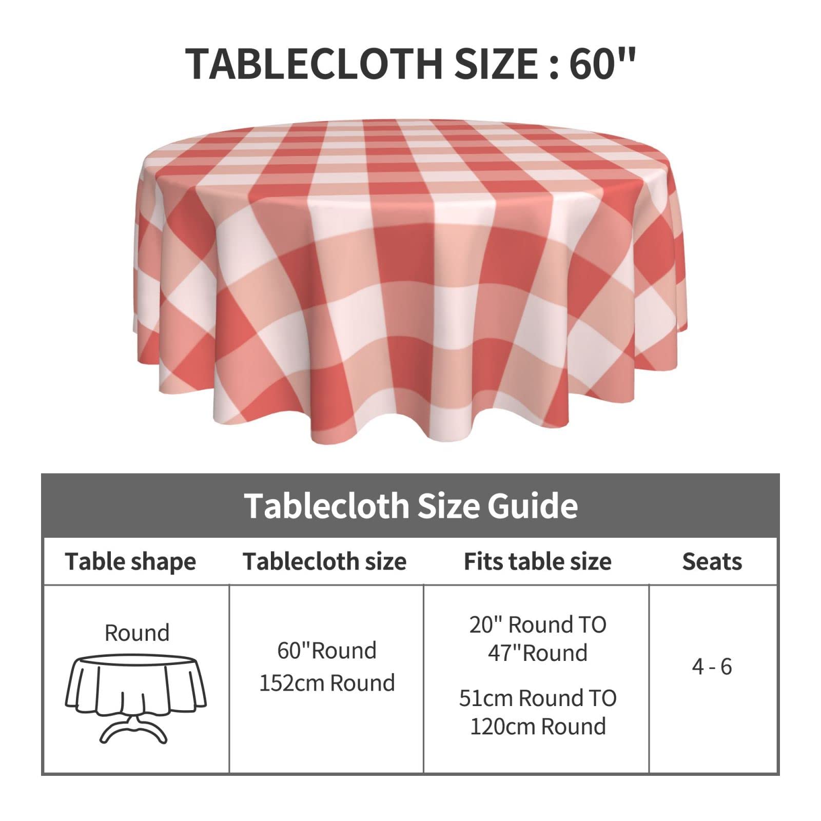 Amazon｜テーブルクロス 円形 直径150cm 赤色のギンガムチェック