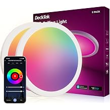 DeckTok 12 Inch Smart Ceiling Light, 2400LM RGBCW LED Flush Mount Ceiling Light Work with App &amp; Voice Control, 2700K-6500K Dimmable LED Ceiling Light Fixture for Living Room Bedroom Game Room, 2 Pack