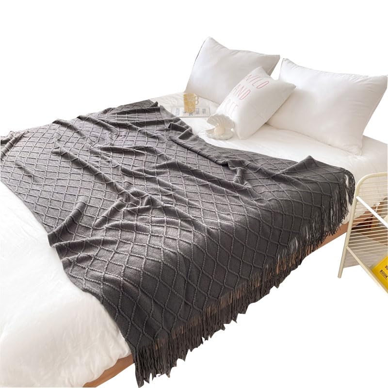 MSTZA 130 x 170/130 x 220 cm, 10 Farben, gestricktes Bettläufer-Set, dekorativer Boho-Bettläufer, weich gewebt, passende Kissen, perfekt für Schlafzimmer, Hotel