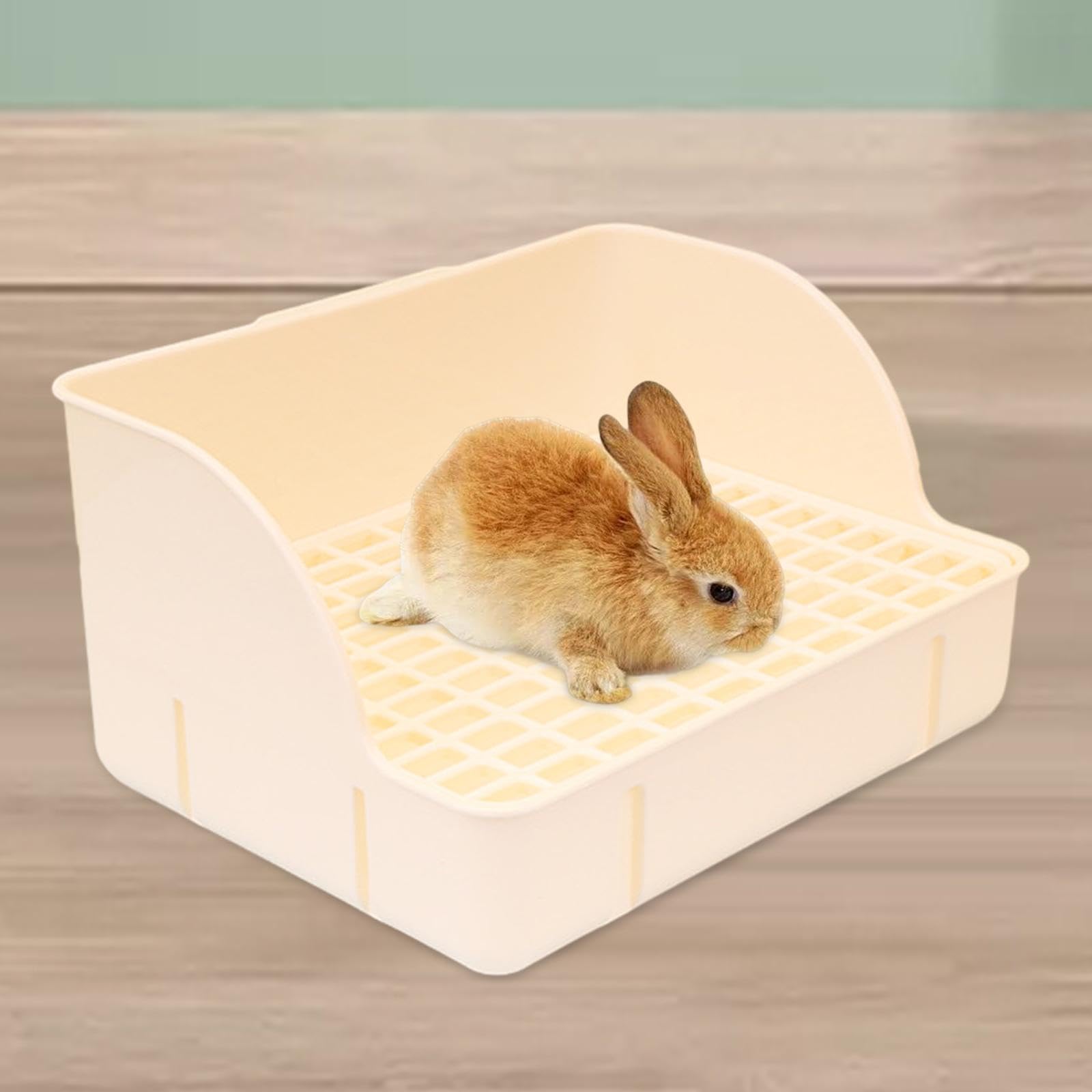 Kaninchentoilette Ecktoilette Trainingsbox Kleintierkäfig Streubox mit Pflegeleichtem Pp Gitter Und Komfortabler Reinigung für Kaninchen Meerschweinch, weißes PP-Netz