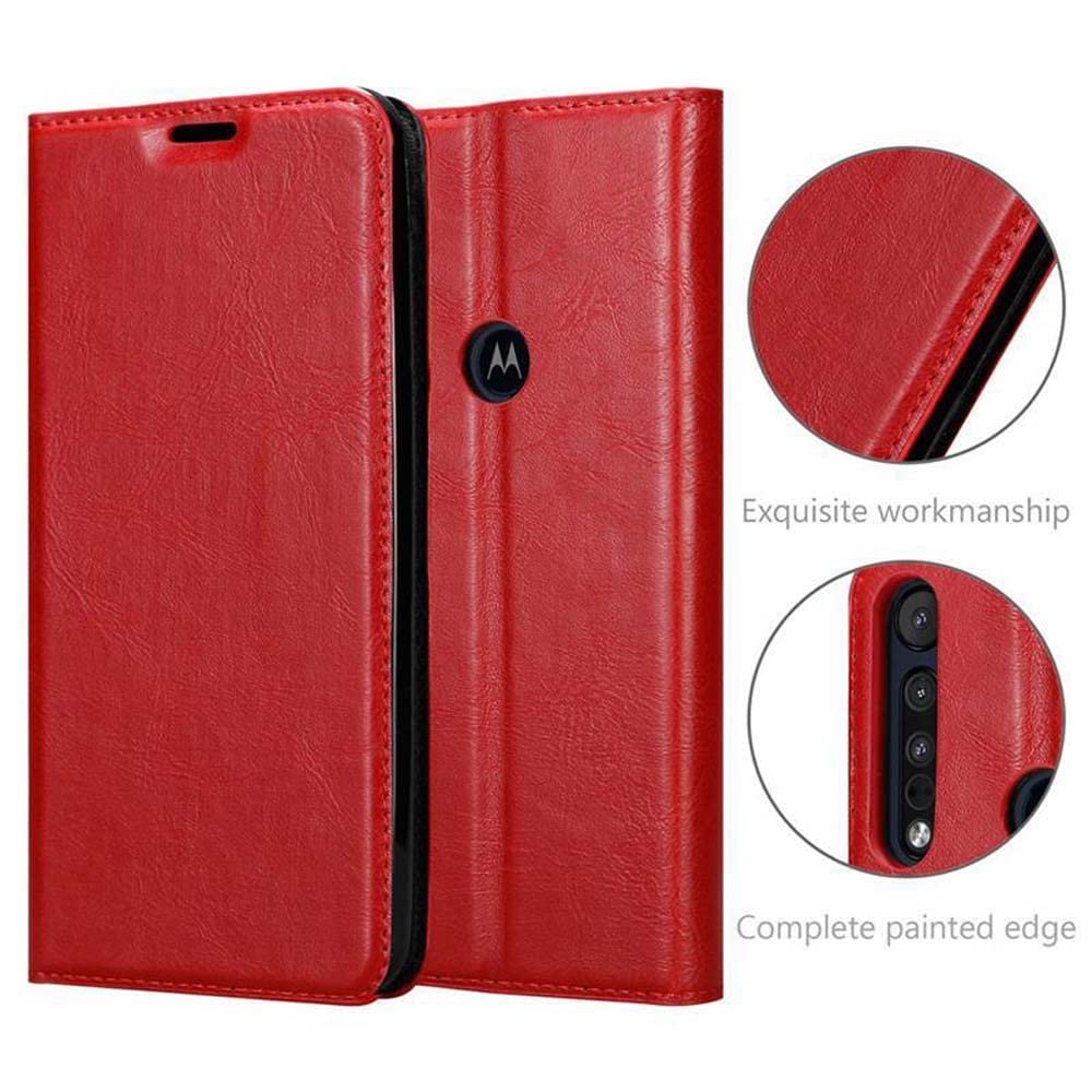 CADORABO Cover protettiva con funzione di supporto e chiusura magnetica, Copertina, Motorola, MOTO G7 PLAY, Rosso Carminio
