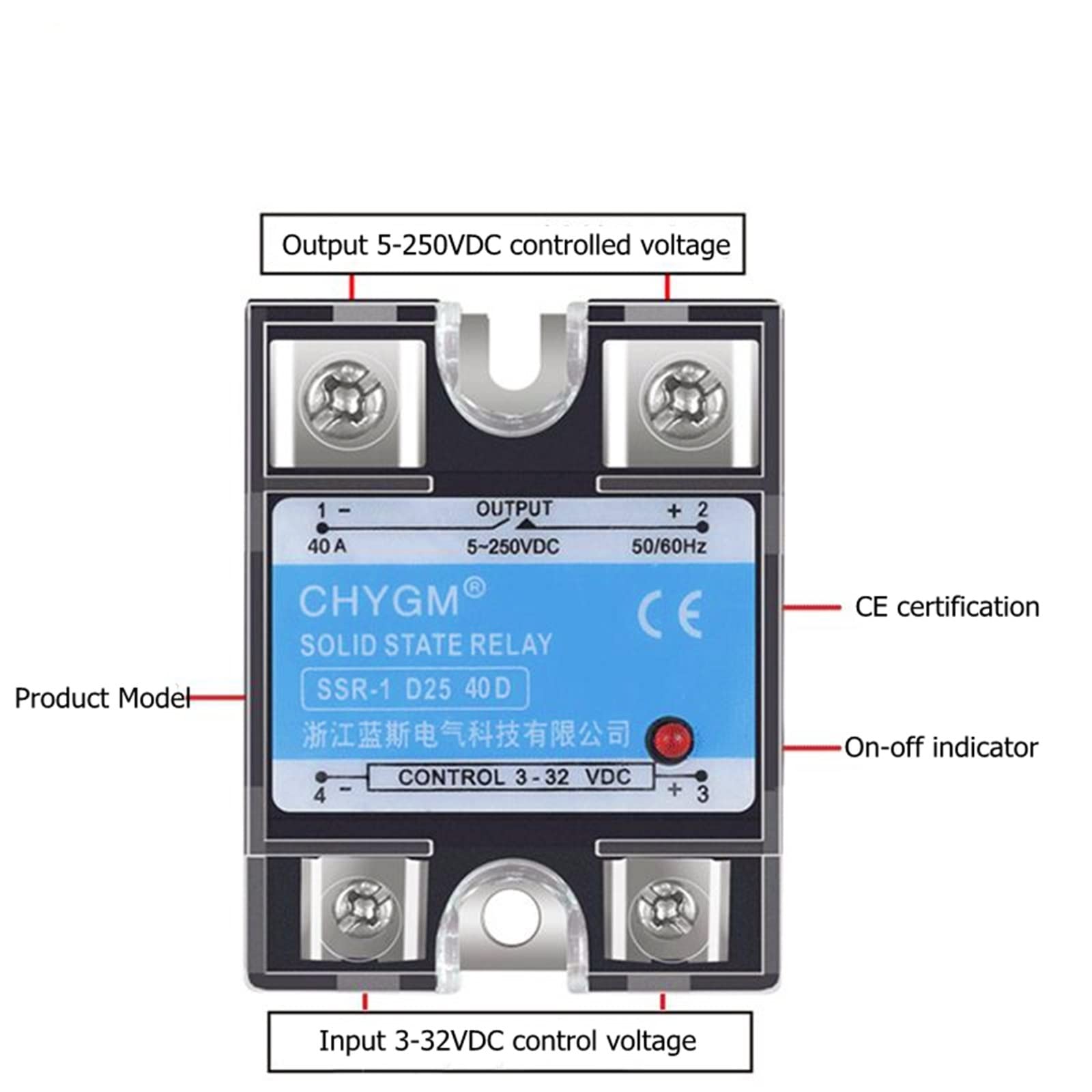 SSR-100DD / 120DD / 150DD DC Control DC SSR Relé de Estado sólido monofásico 5-220VDC 3-32VDC Relé de Estado sólido (Size : SSR-100DD)