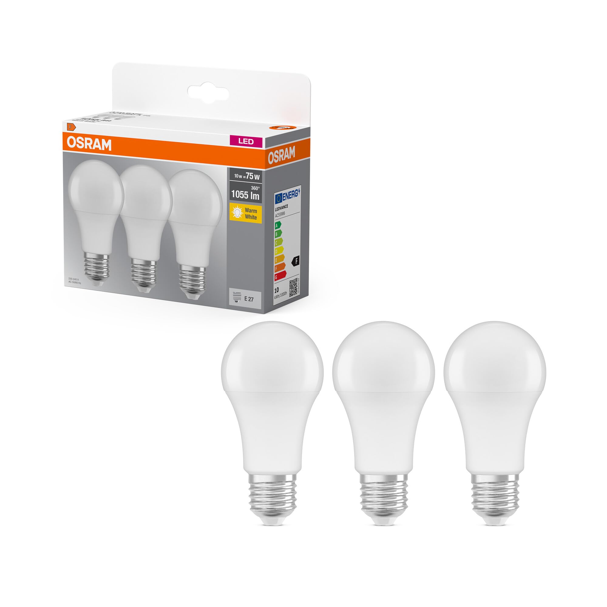 Osram Classic 4058075819436, Lampade LED Plastica Warm White (9 W, 1055 lm, E27, A+)