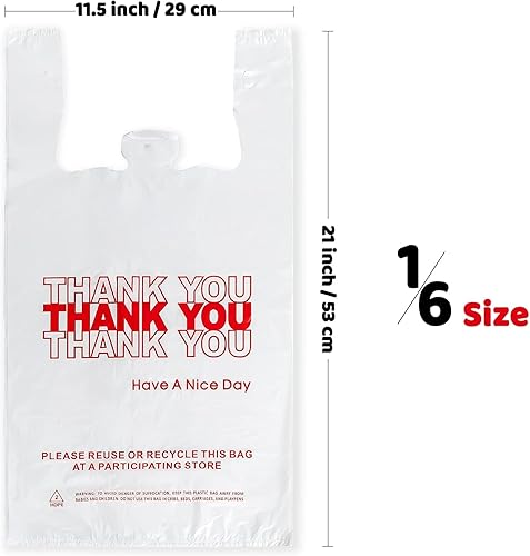 Miniatura 2 de Paquete de 1000 bolsas de plástico blanco con texto en inglés "Thank You" (11.5 x 6.5 x 21 pulgadas)  Bolsas de transporte a granel, para llevar,