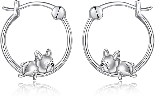 VONALA Aretes de aro de bulldog francés de plata de ley 925 con diseño de círculos para perros, regalos para mujeres y niñas