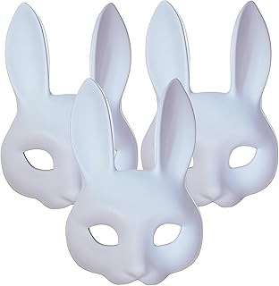 White Bunny Mask 3pcs DIY Rabbit Costume Masks Easter Halloween Party Accessory - Buy now