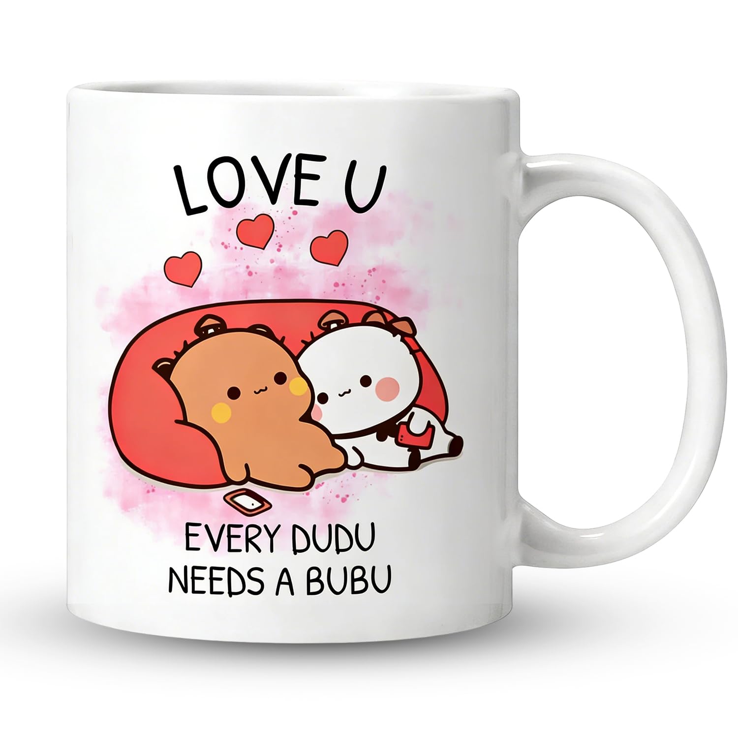 Bubu Dudu Mugs, Coffee Mug, Double-Sided Printed, Cute Mug, Mulled Wine Cups For, White Enamel Mug for Women Children, Dudu Bubu Gift for Valentine's Day Gifts, 350 ml