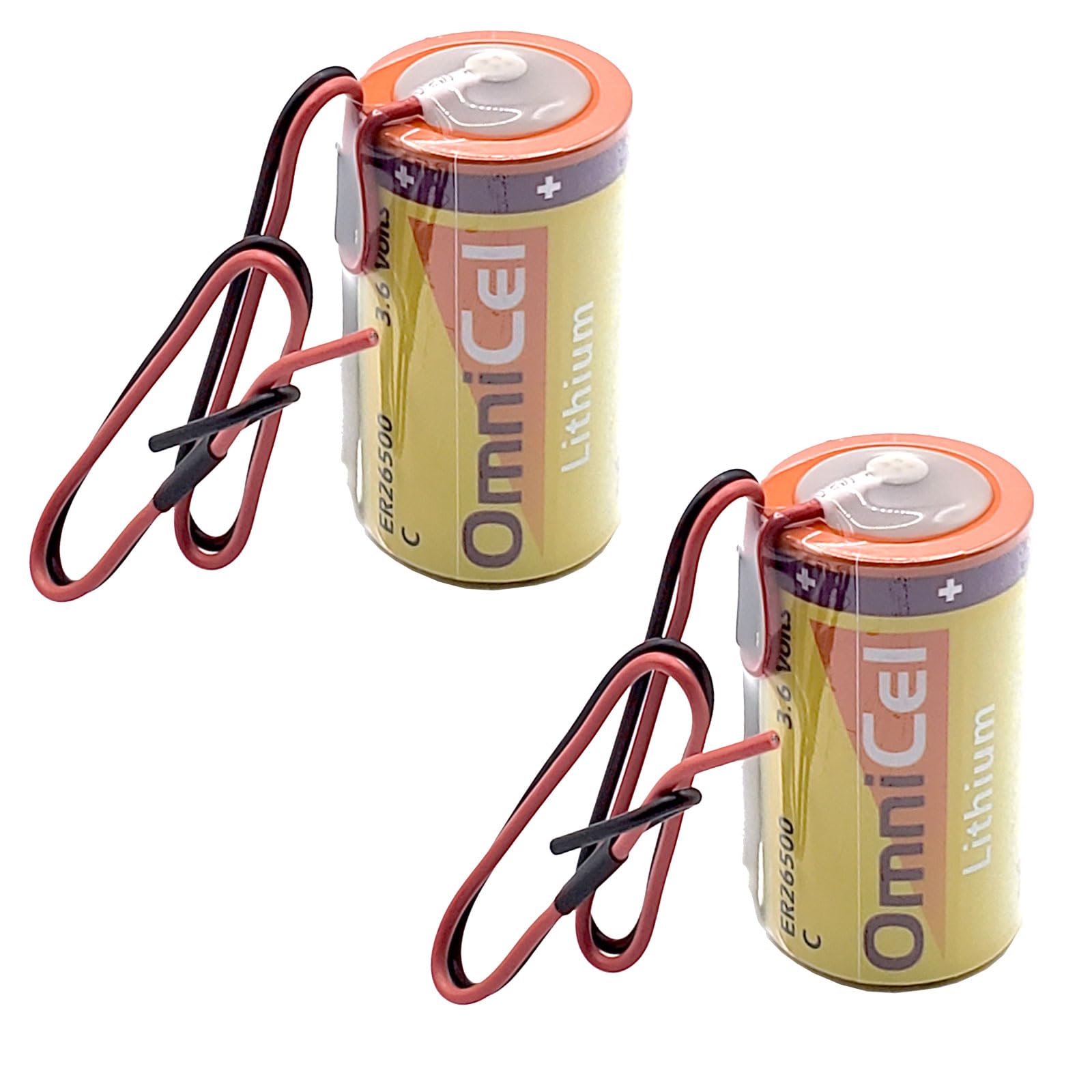 2x OmniCel ER26500 3.6V 8.5Ah Size C Lithium Battery w/ Wire Leads For Data Collection, AMR Add-ons, Communications, Smart Munitions, RFID Tracking, Asset Tracking, Theft Prevention