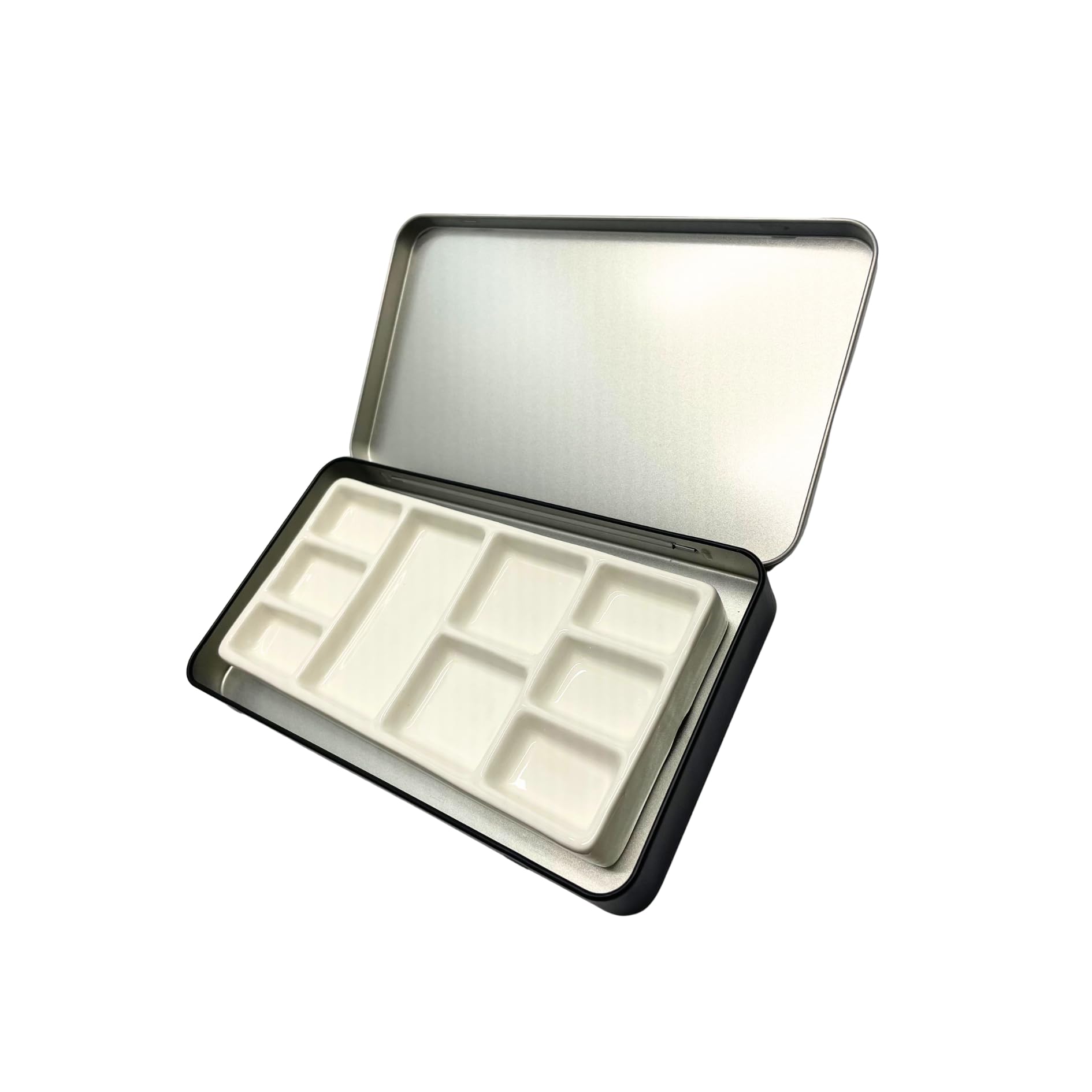 Swpato Travel Watercolor Palette, Portable Ceramic Paint Palette with 9 Wells, Empty Wet Palette, Metal Paint Box with Porcelain Palette(Iron Box Style)